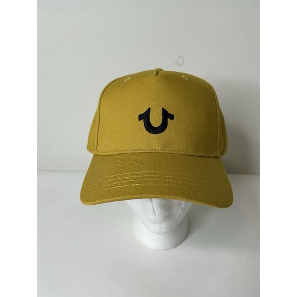 True Religion Hat Snapback Adjustable Gold Men Embroidered Black Logo Horse Shoe - Picture 2 of 8